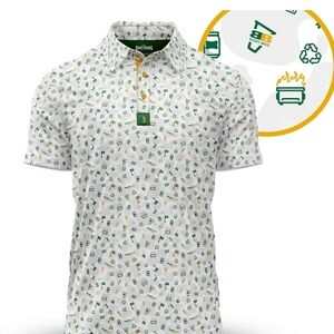 Bogey Bros Dumpster Fire White and Green Patterned Golf Polo Shirt